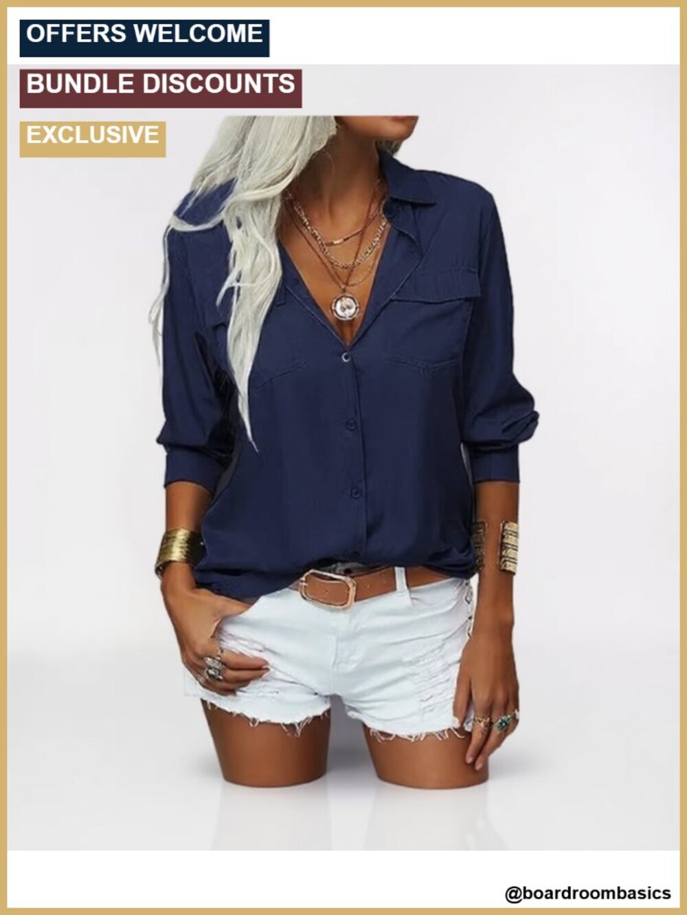 Long Sleeve Button Down Blouse V Neck Lapel Shirt Business Casual Top